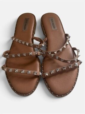 Steve Madden Studded Strappy Gladiator Sandals Tan Silver Size 10